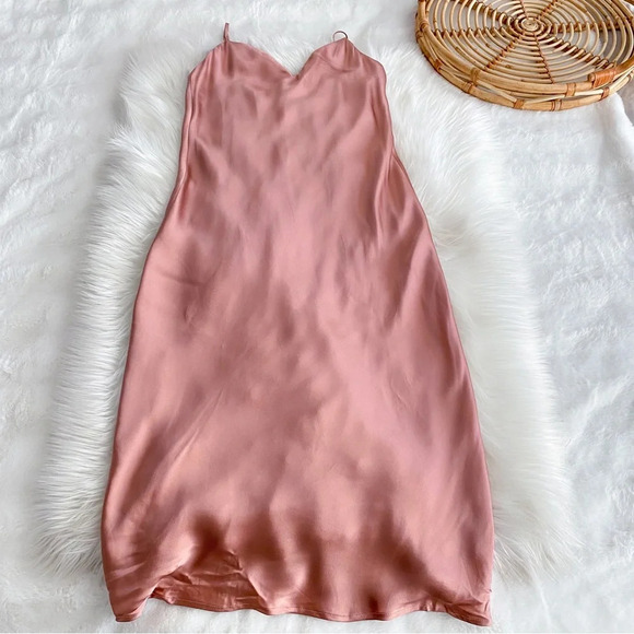 L’agence Jodie Slip Midi Dress Pink Rose V-neck Spaghetti Straps Sliky - Picture 5 of 15